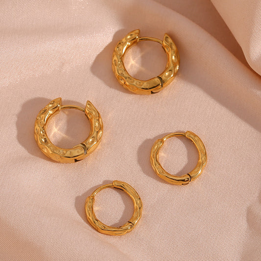 Light Luxury Ear Clip Hoop Stainless Steel Irregular Moon Surface Earrings