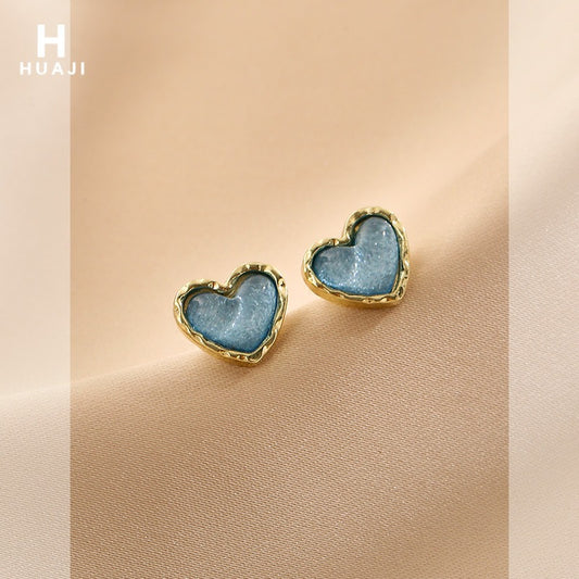 Women's Blue Loving Heart Small Simple Cold Style High Sense Temperamental Stud Earrings