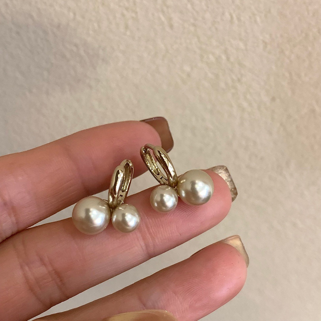 Mocha Mousse Cherry Retro Minority High-grade Pearl Ear Clip Female Stud Earrings