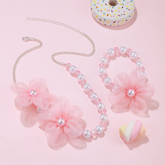 Children's Tulle Flower Pearl Cute Princess Series Bracelets