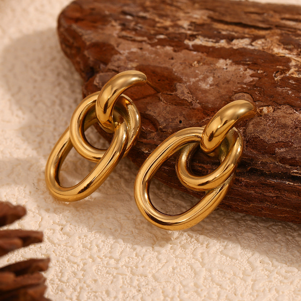 Women's Stainless Steel Gold-plated French O-shaped Winding Geometric Rings