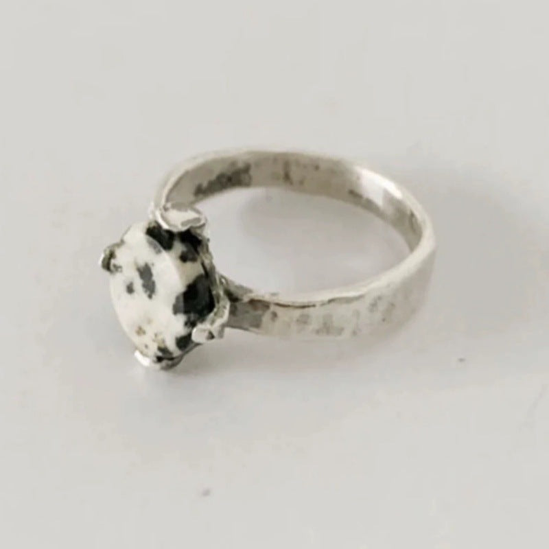 Distressed Natural Spotted Stone Simple Twin Rings