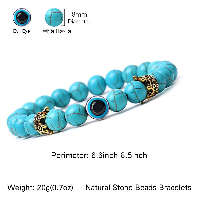 Women's & Men's Natural Turquoise Crown Evil Eye Stone Bracelets