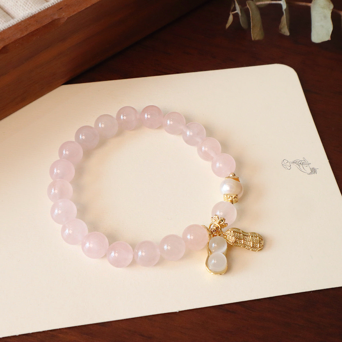 Chinese Style Fresh Natural Pink Crystal Peanut Lotus Bracelet