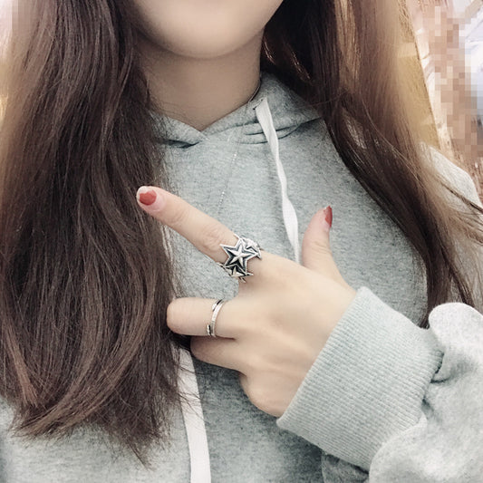 Thai Fashion Five-pointed Star Open Male Personality Rings
