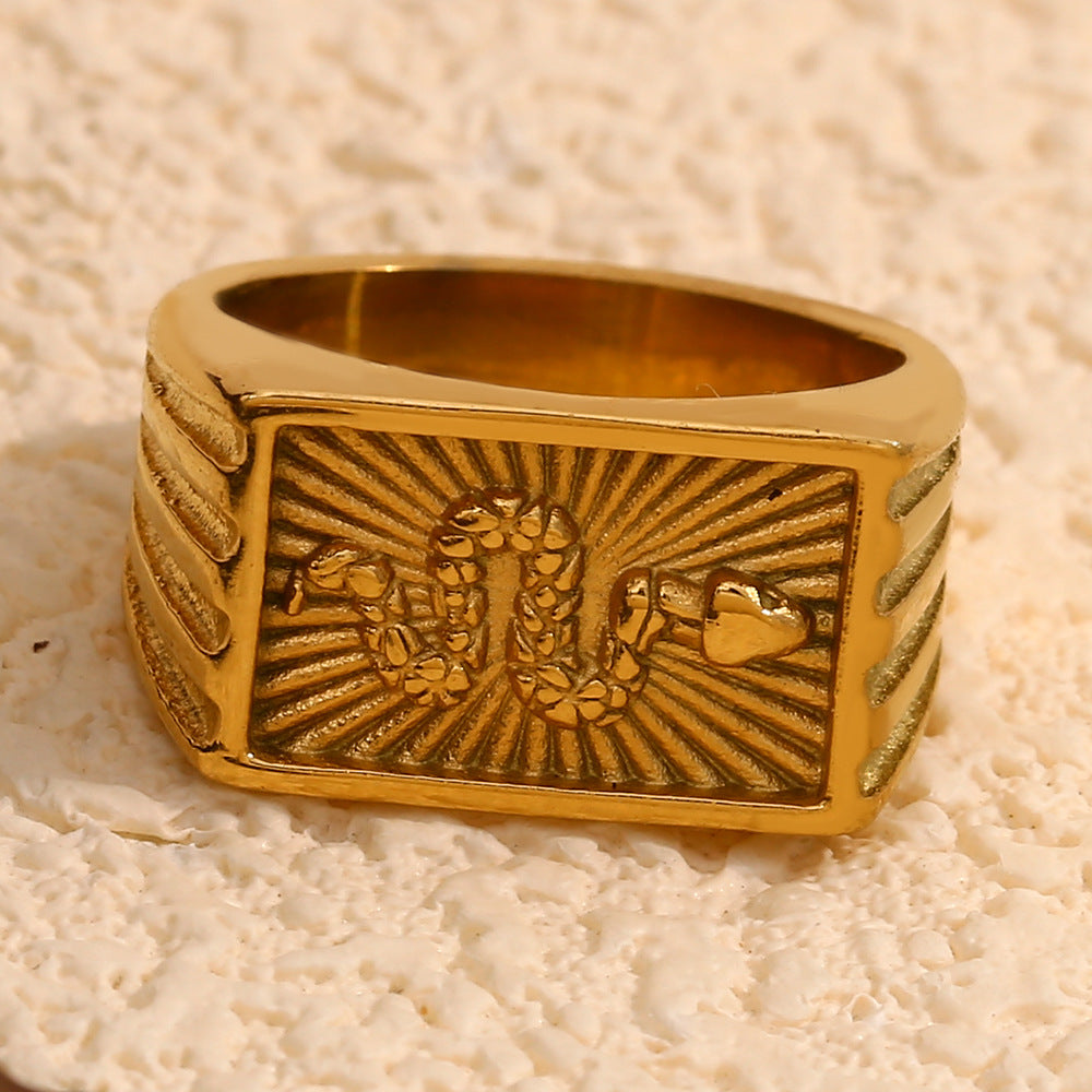 Women's Personality Stainless Steel Gold Plated Retro Rings