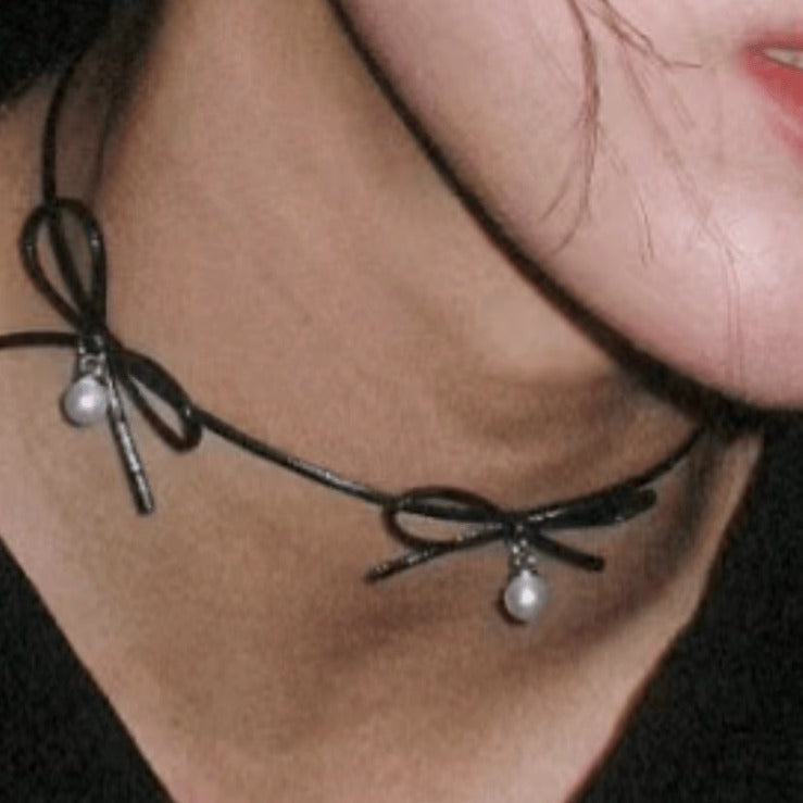 Style Handmade Bow Leather Neckband Female High Sense Collar