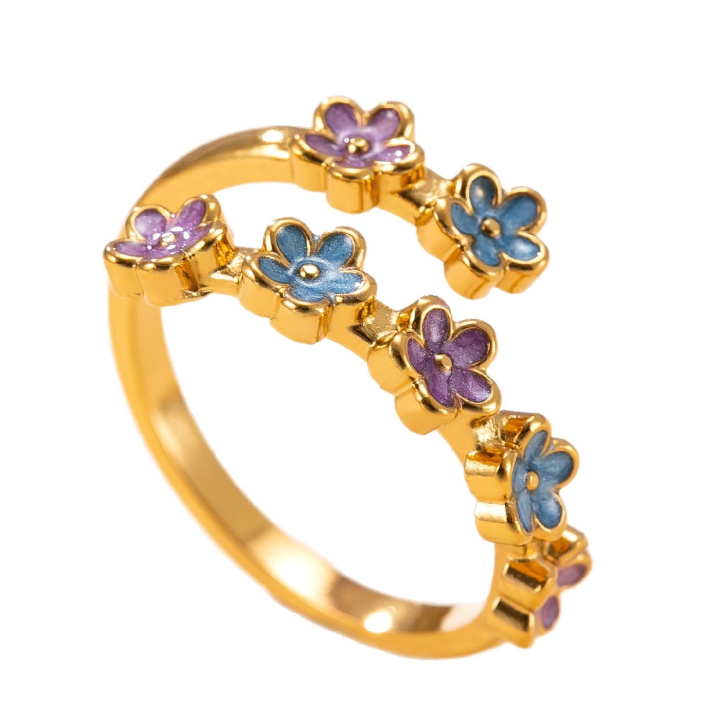 Women's Stainless Steel Casting Dripping Oil Flower Open Light Luxury Ring