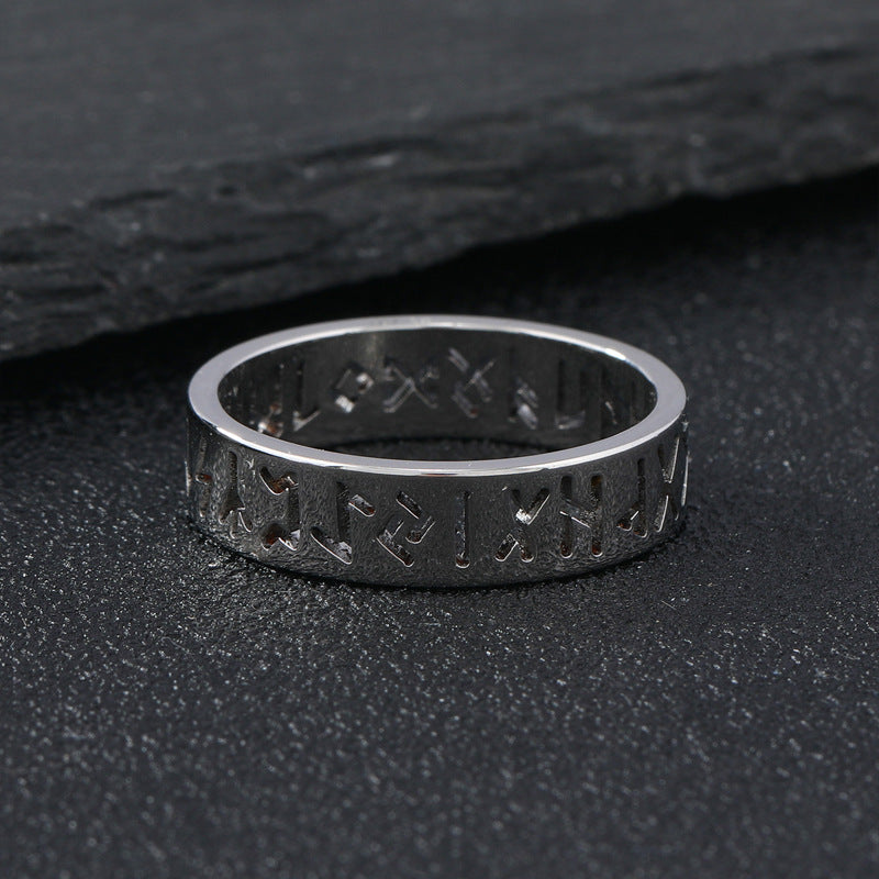 Cut Stainless Steel Ornament Nordic Hollow Viking Text Rings