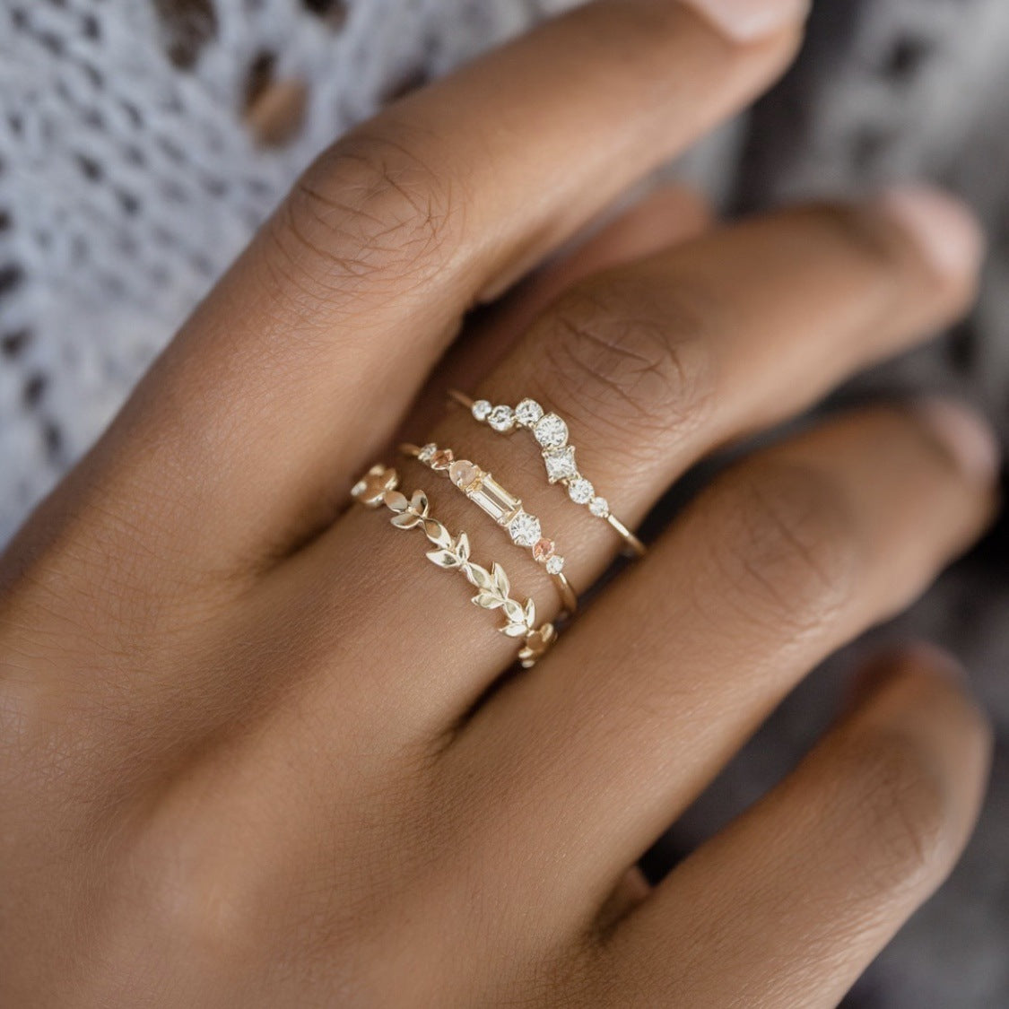 Comfortable Charming Women's Golden Fashion Three-piece Rings