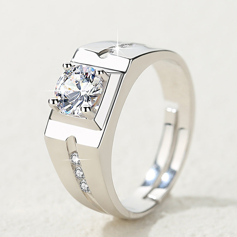 Men's Diamond Single Simulation Karat Wedding Classic Temperament Ring