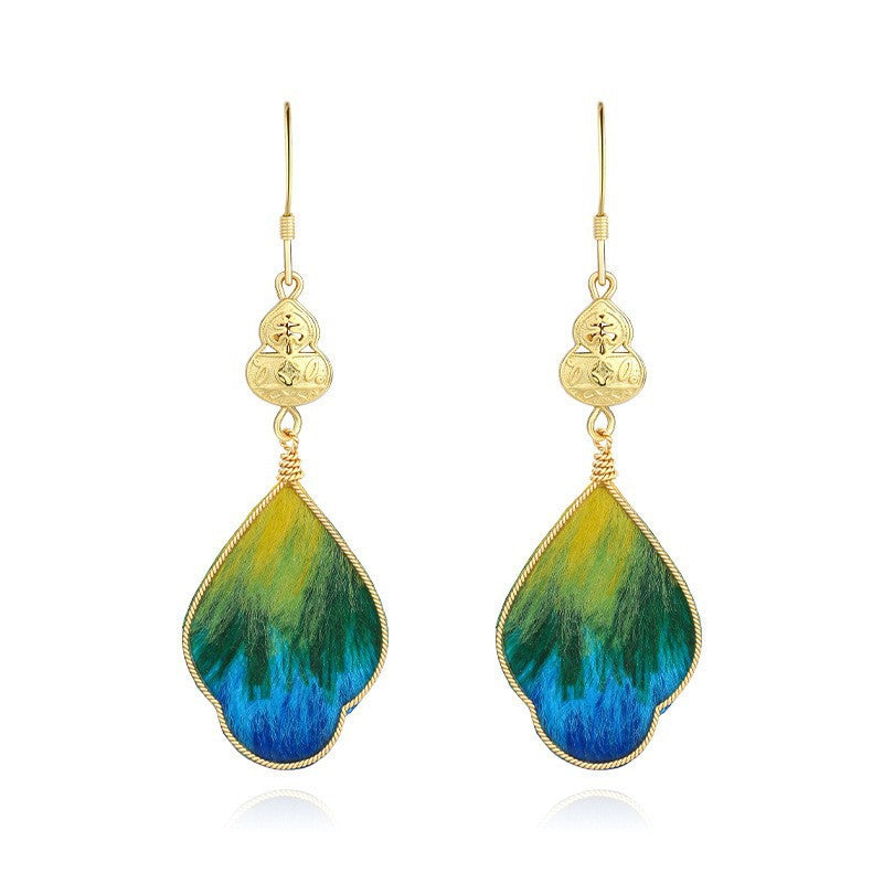 Women's Chinese Style Flower National Traditional Handmade Cloisonne Silk Ear Hook Rings