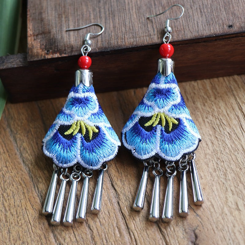 Yunnan National Style Embroidered Fabric Ethnic Earrings