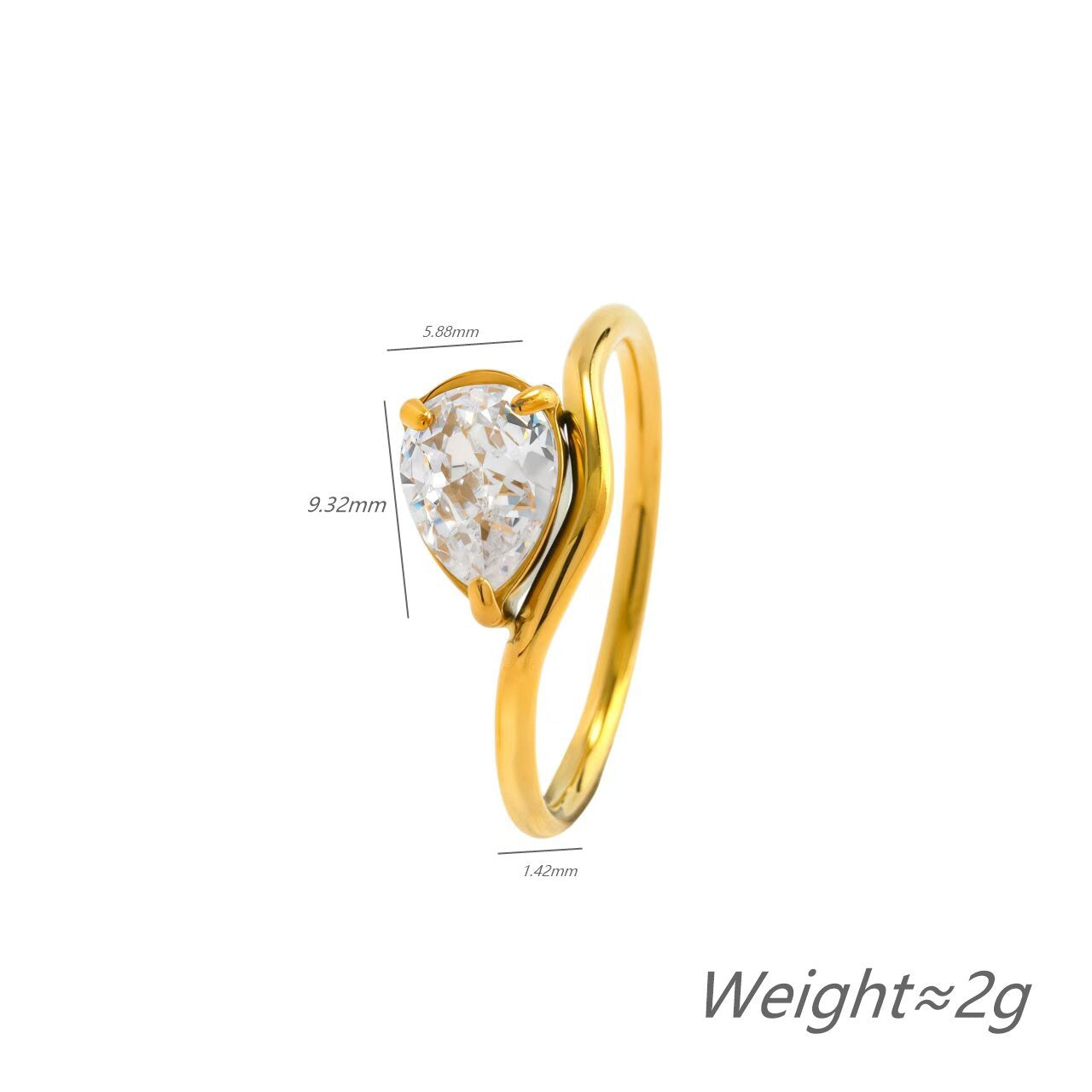 Women's Personalized Water Drop Single Rhinestone Fashion Temperament Titanium Ring