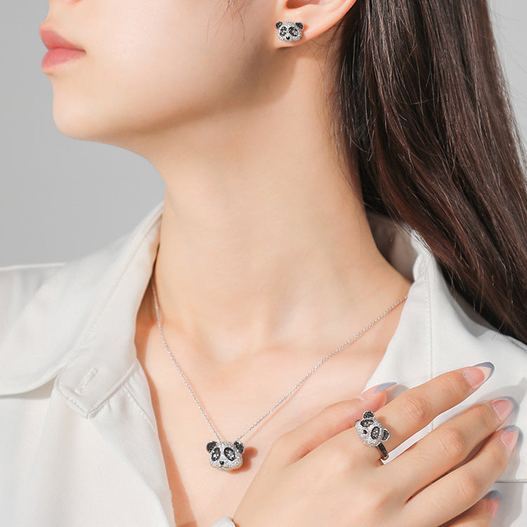 Full Diamond Black Gold Zircon Panda Cute Opening Pendants