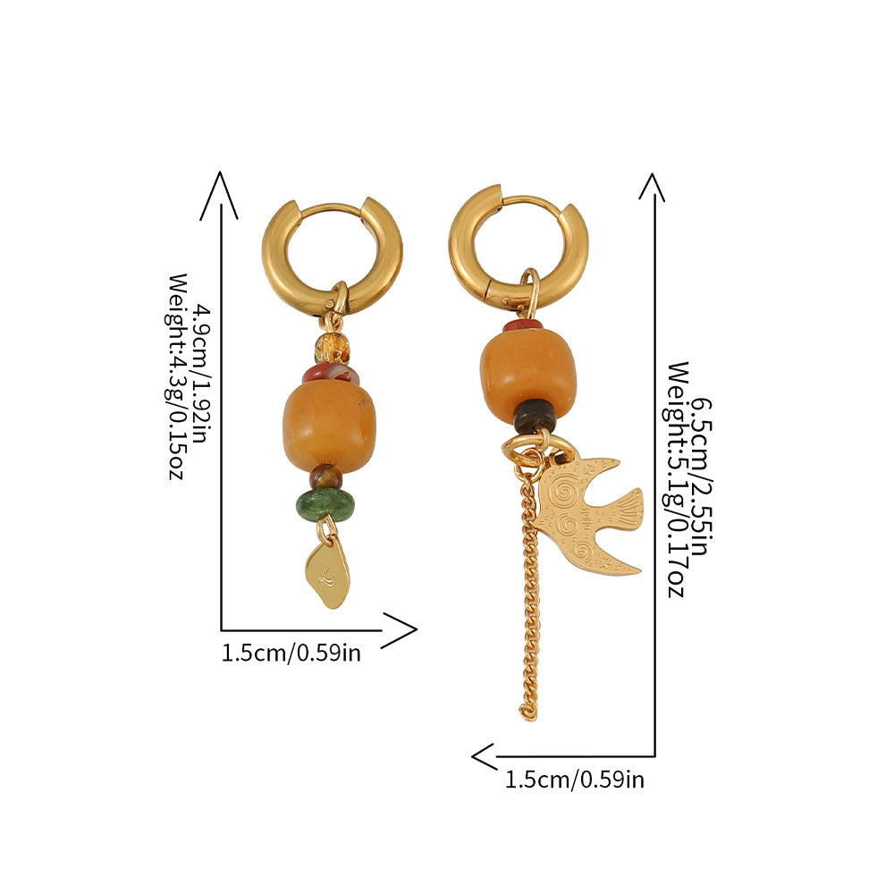 Niche Agate Bead Tigereye Elegant Advanced Earrings