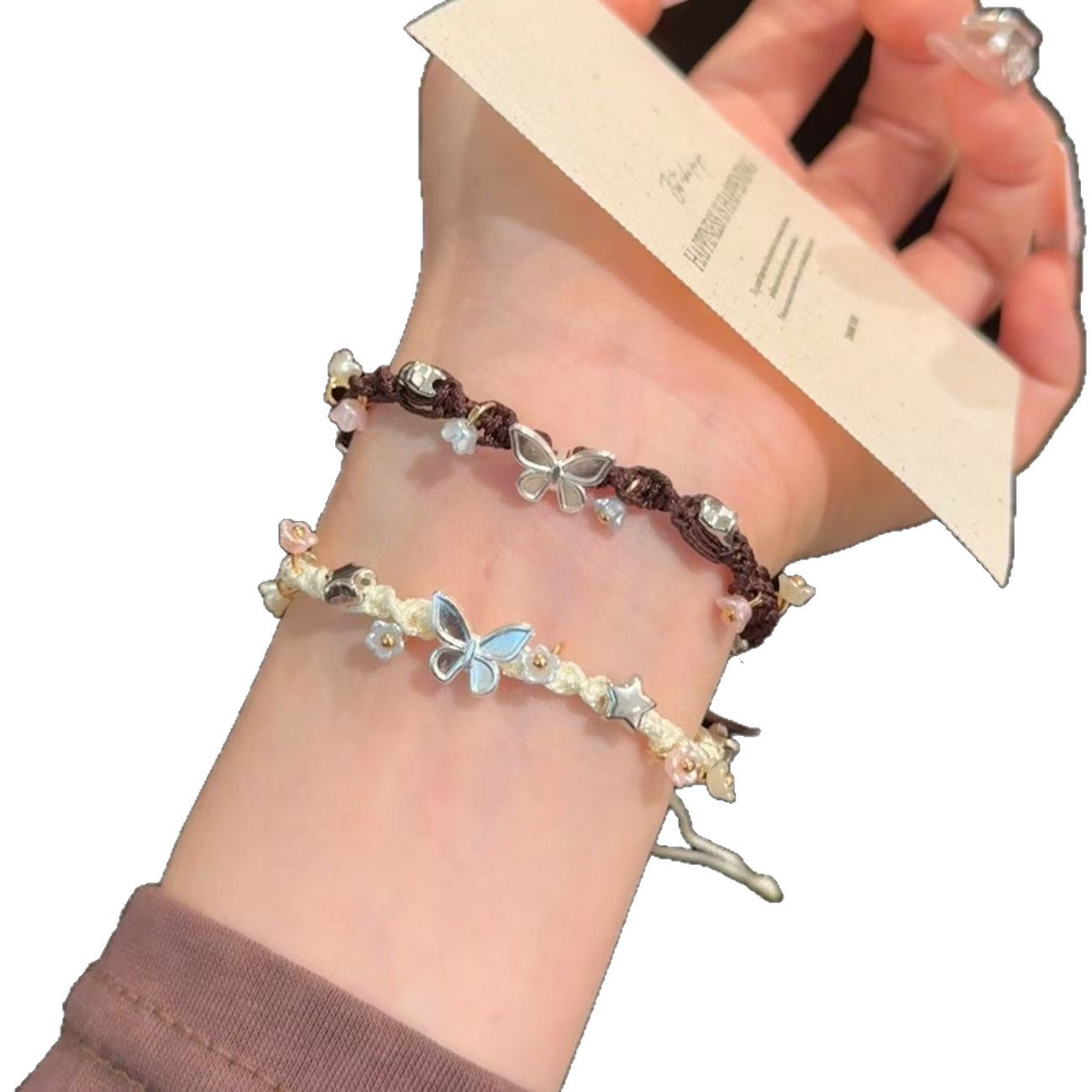 Leaf Butterfly Star Flower Mori Style Hand Woven Rope Couple Bracelets