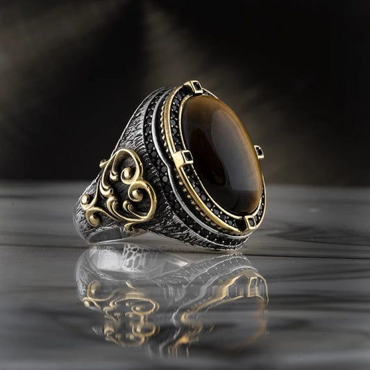 Men's Ornament Snakelike Winding Black Flat Gemstone Vintage Rings