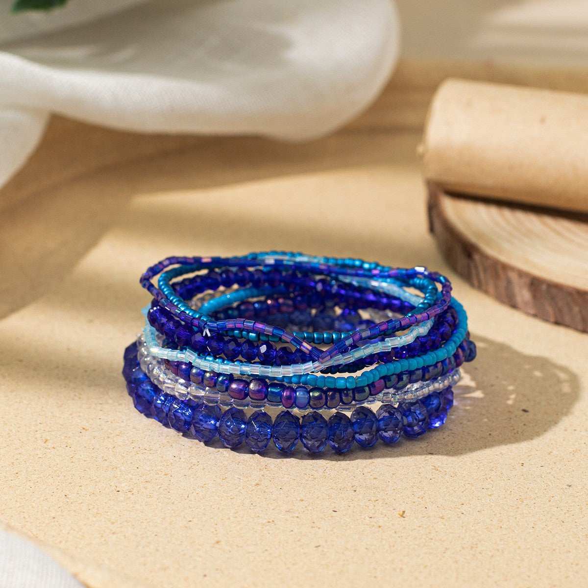 Women's Bohemian Vacation Style Twin Design Sense Glass Beads Stretch Bracelet