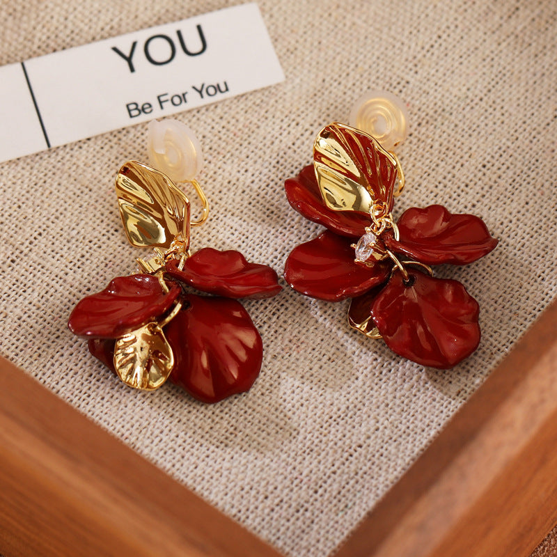 Petal Tassel Elegant French Retro Clip Earrings