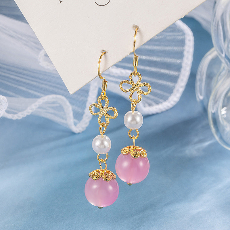 Women's Ancient Imitation Rose Chalcedony Red Agate Skirt Trendy Cheongsam Sweet Ear Hook