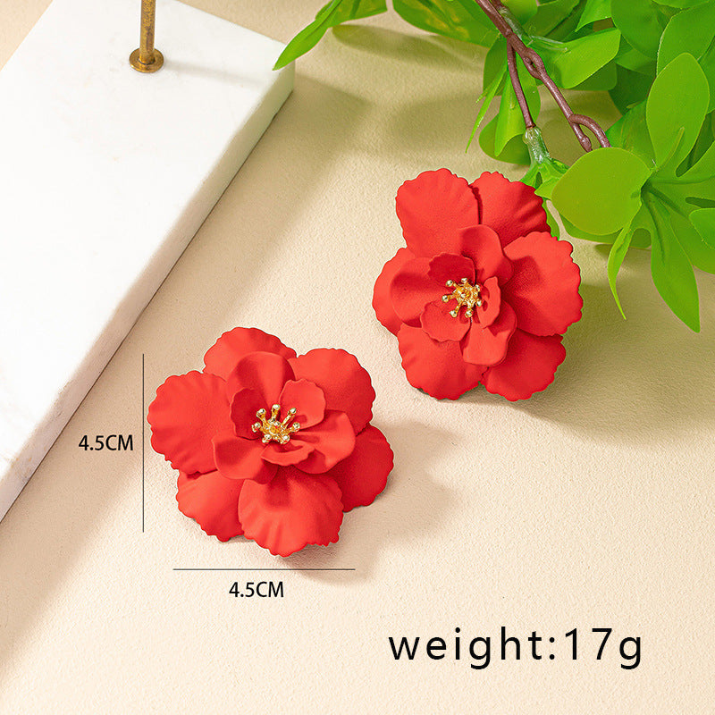 Korean Style Creative Fashion Street Shooting Camellia Female Elegance Earrings