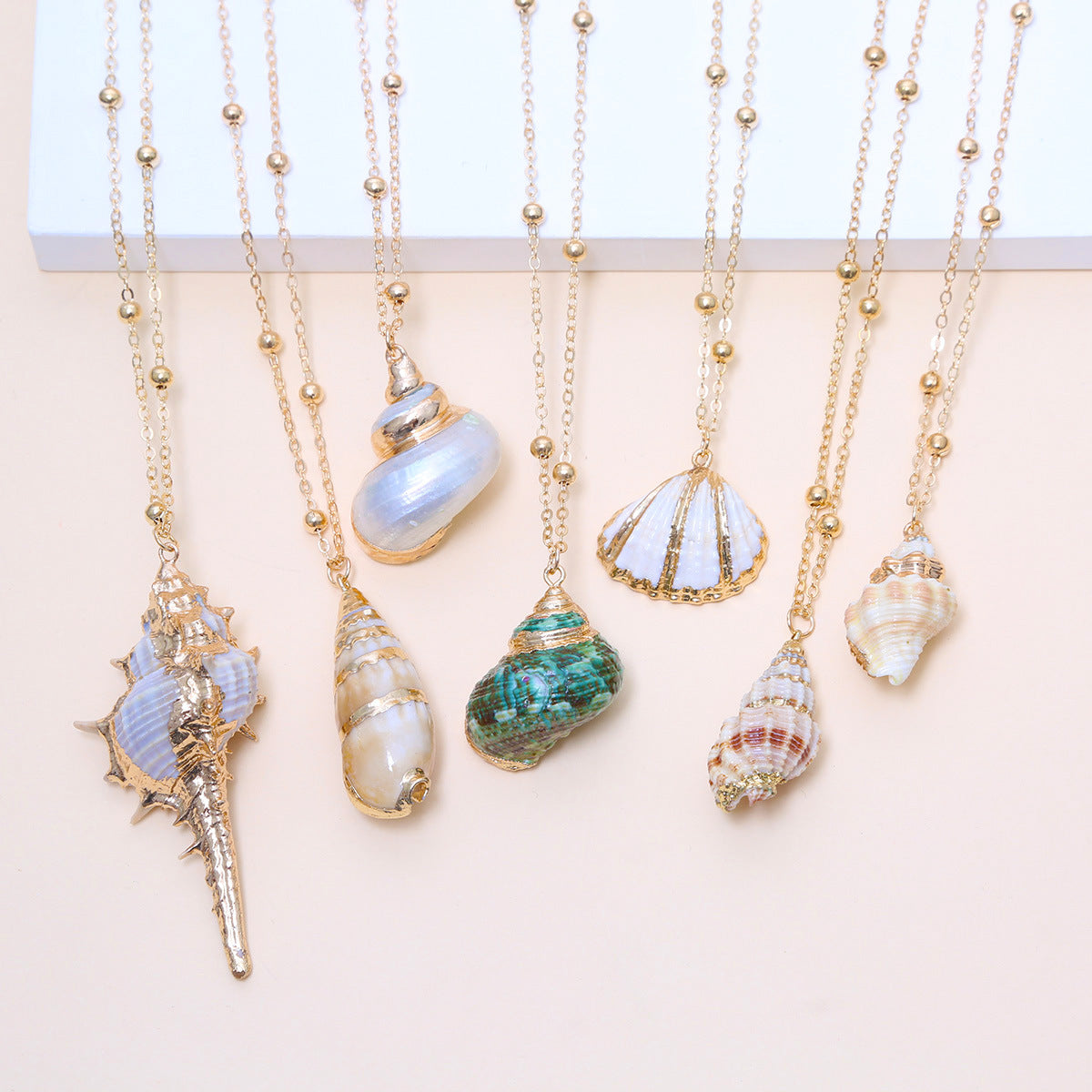 Ball Bead Chain Natural Shell Electroplated Necklace