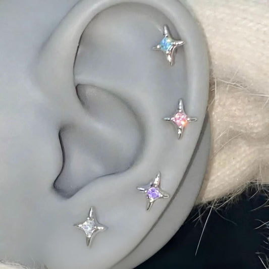 Four Minimalist Small Titanium Steel Ear Stud Earrings