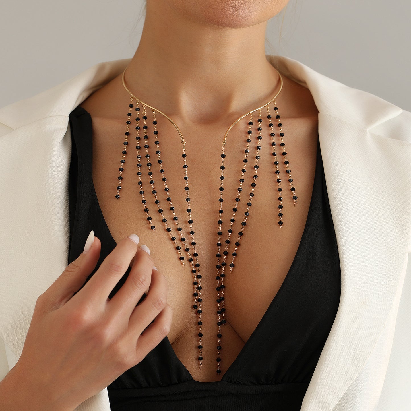 Women's More Than Tassel Black Beads Sexy Future Collar