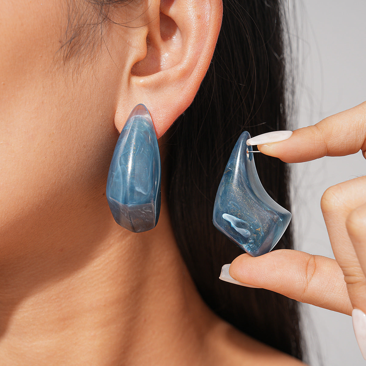 Resin Geometric Irregular Sier Simple Stylish Personality Unique Niche Stud Earrings