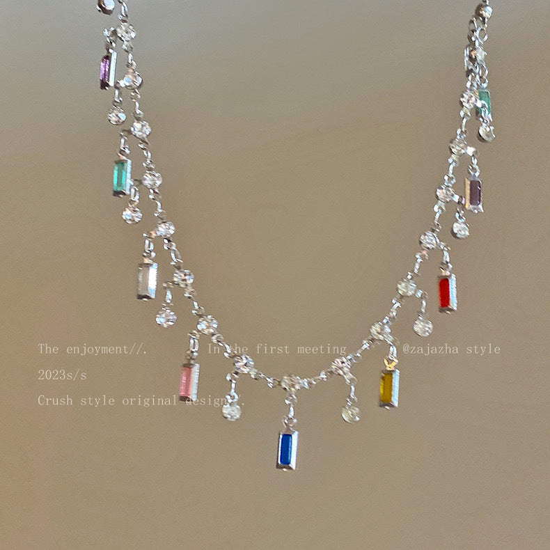 Women's Summer Style Rainbow Color Fringed Zircon Necklaces