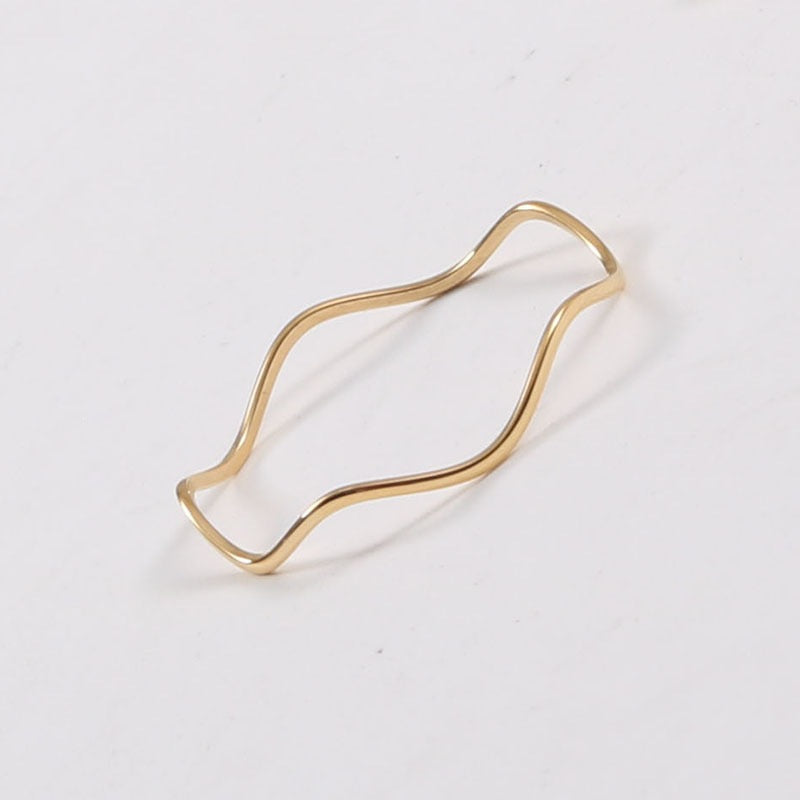 Fine Light Plate Wave Titanium Steel Electroplated Gold Slim Stacked Rings