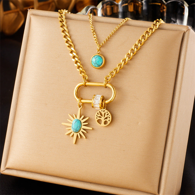 Women's Sun Cross Stainless Steel Fashion Personality Design Necklace