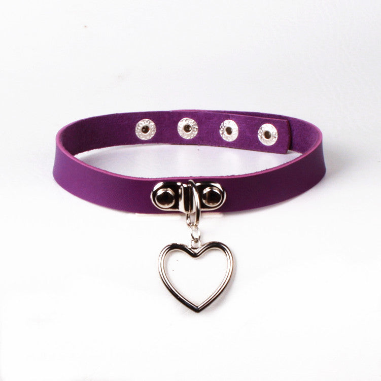 Punk Simple Leather Love Heart Choker Collar