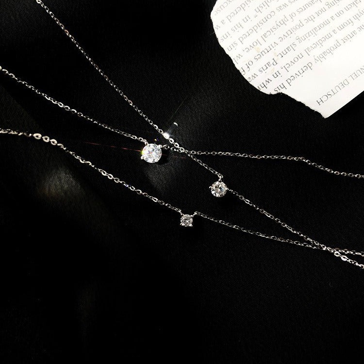Women's Sterling Sier Rhinestone Minimalist Design Niche Necklaces