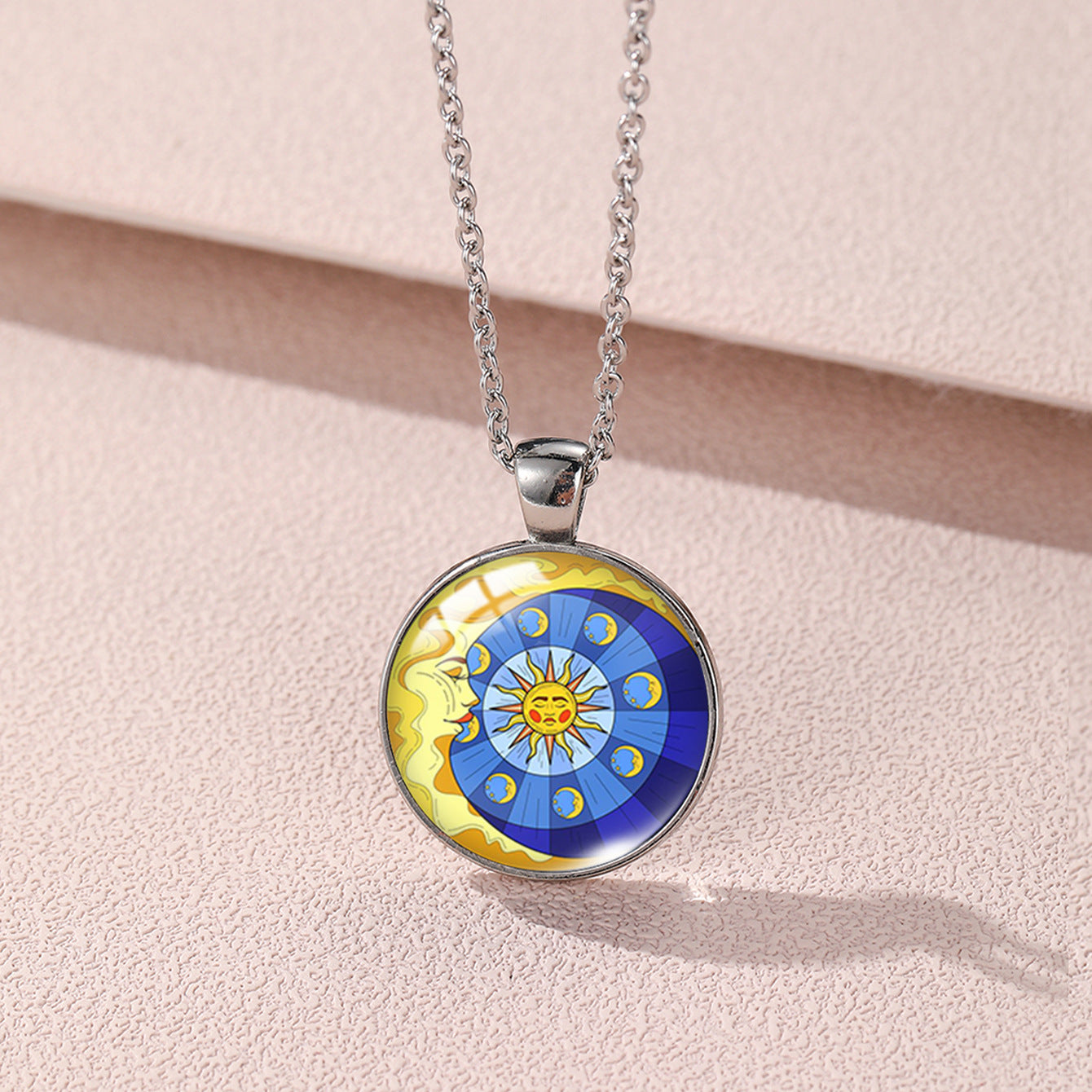Sun Moon Lovers Couple Star Luminous Time Stone Valentine's Necklace