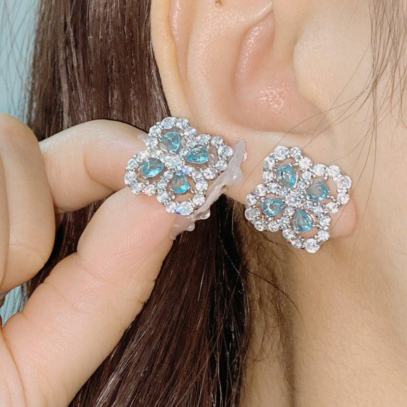 Women's Classic Rainbow Four Leaf Clover Ear Simple Plated Bright Zirconium Jewelry Set
