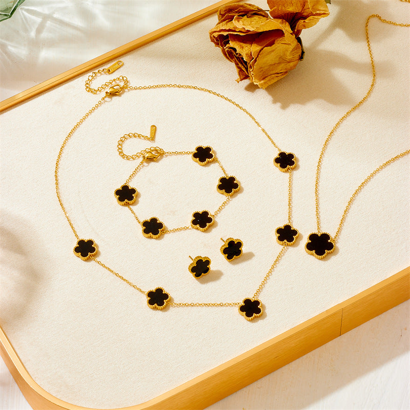 Women's Steel Parthenocissus Grass Good Luck Stainless Jewelry Set