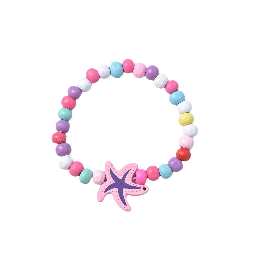 Children's Cartoon Wooden Environmental Protection Colorful Beaded Bracelet