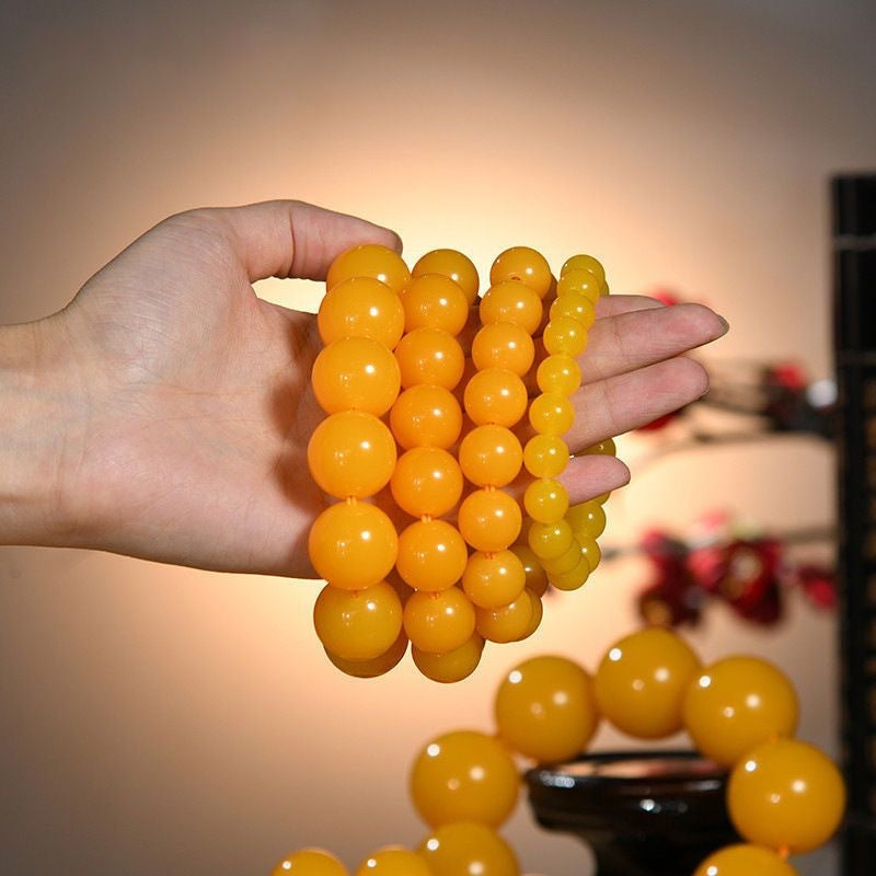 Women's & Men's Yellow Imitation Chicken Oil Beeswax Beads Live Bracelets