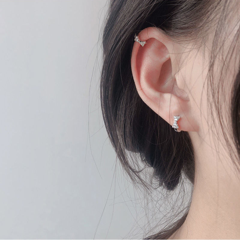 Women's Sier Korean Style Bow Ear Clip Exquisite Small Earrings