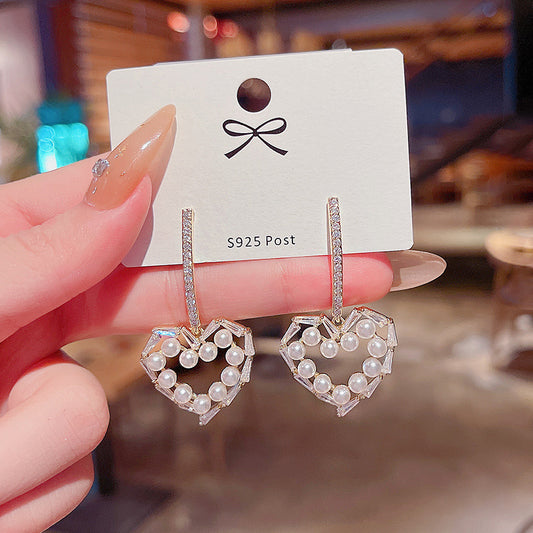 Luxury Minority Korean Style Hollowed Heart Shape Pearl Zircon Super Rings
