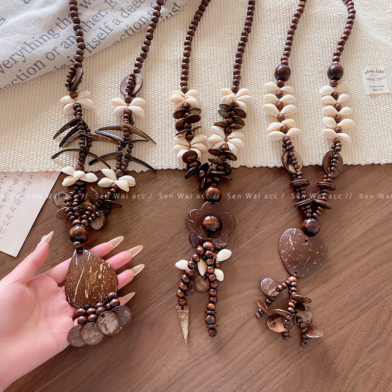 Women's Shell Retro Ethnic Design Long Sweater Necklace