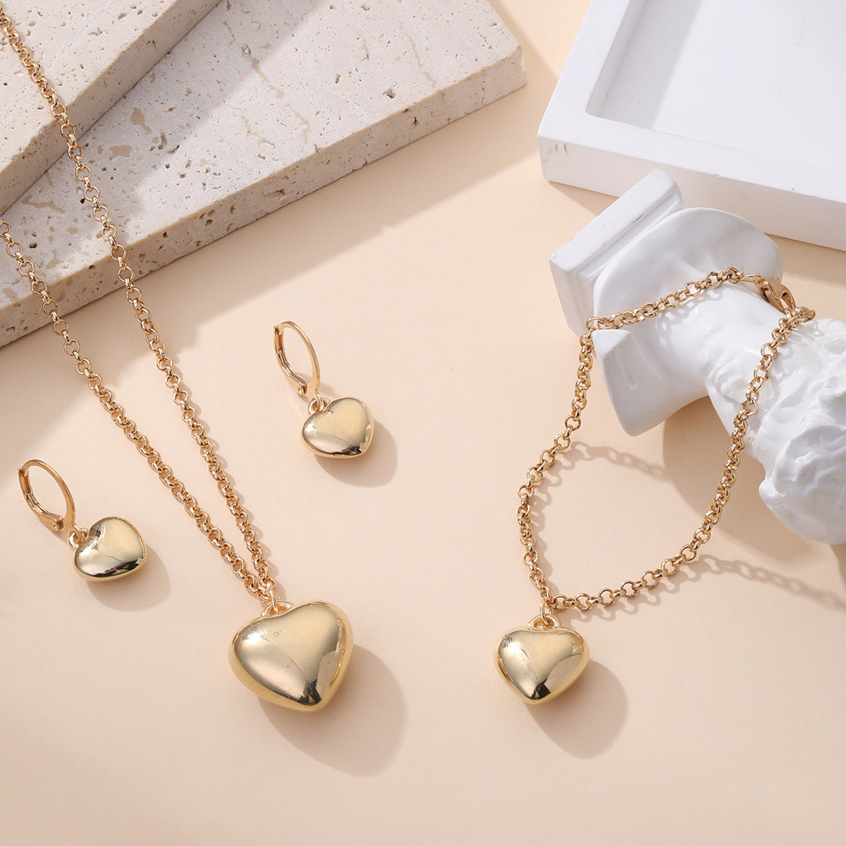 Fashion Peach Heart Creative Combination Female Jewelry Set
