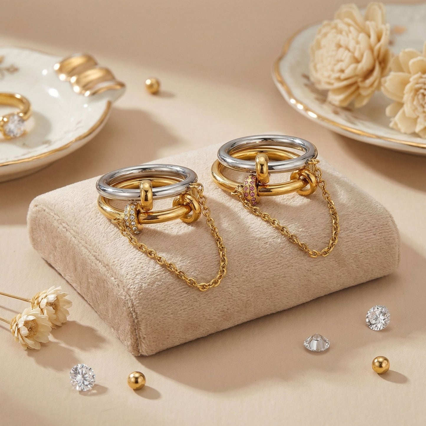 Women's Light Luxury Chain Niche Design Twin Open Advanced Sensitive Rings