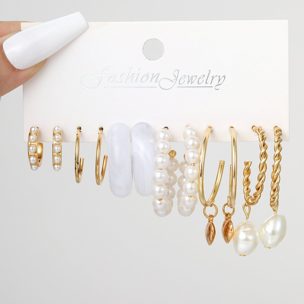 Fashion High Sense Ear Vintage Pearl Geometric Earrings