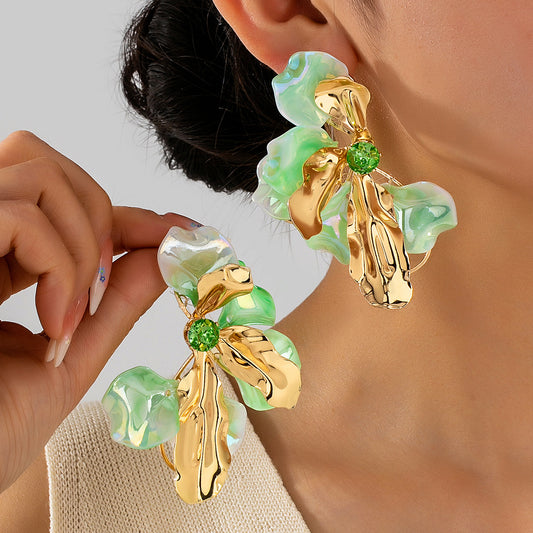 Metal Bow Magic Color Light Luxury Zircon Embellishment Earrings