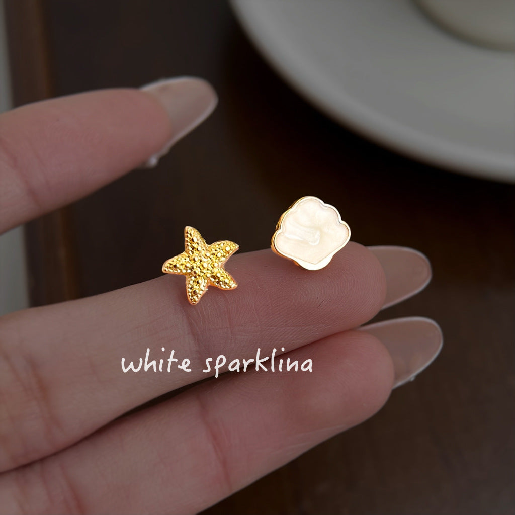Shell Drip Glazed Asymmetric Mini Ear Fashion Commuter Versatile Earrings