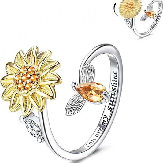 Women's Lettering Adjustable Anxiety Relief Open Decompression Zircon Ring