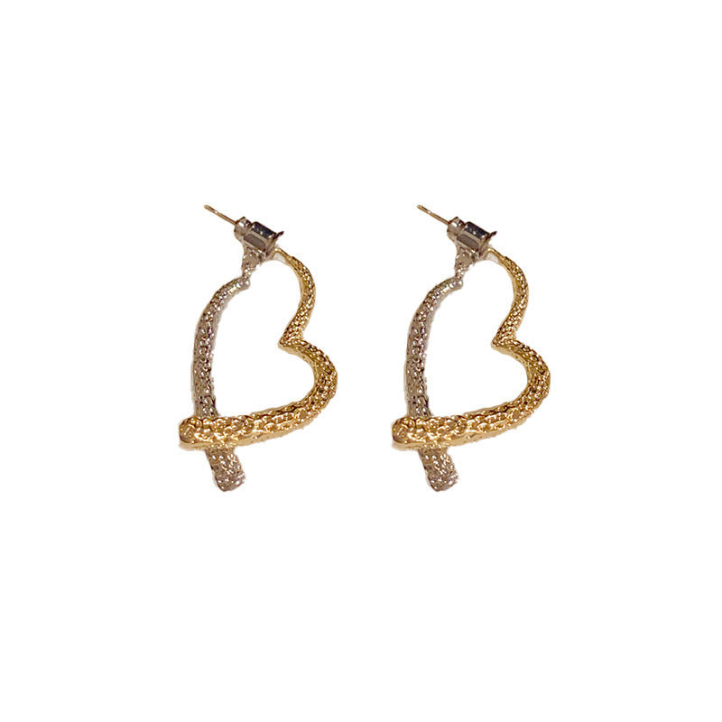 Needle Cross Love Heart Female Light Luxury Minority Design Ear Stud Earrings